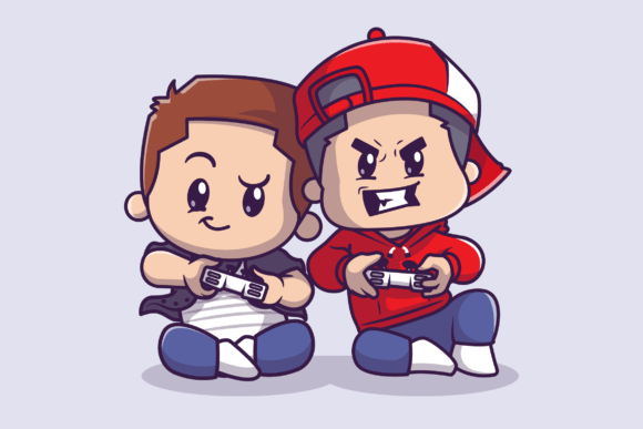 Cute Couple Boy Playing Game Cartoon: A Versatile Design Asset for Modern Creators