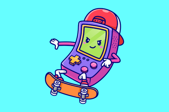 Cute Game Controller Playing Skateboard: A Versatile Design Asset for Creative Projects