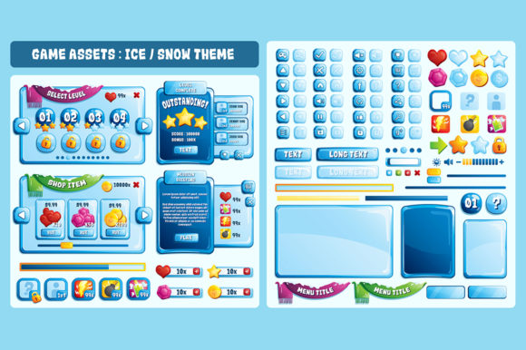 Ice Snow Game UI Assets: Vector Design for Mobile