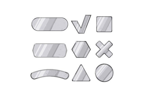 Metal Game Button Set Cartoon Vector Ill: A Unique UI Asset for Fantasy-Themed Design Projects