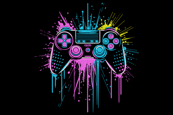 Neon Game Controller Embroidery Design
