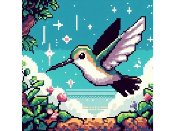 Pixel Art Hummingbird in a Video Game Style